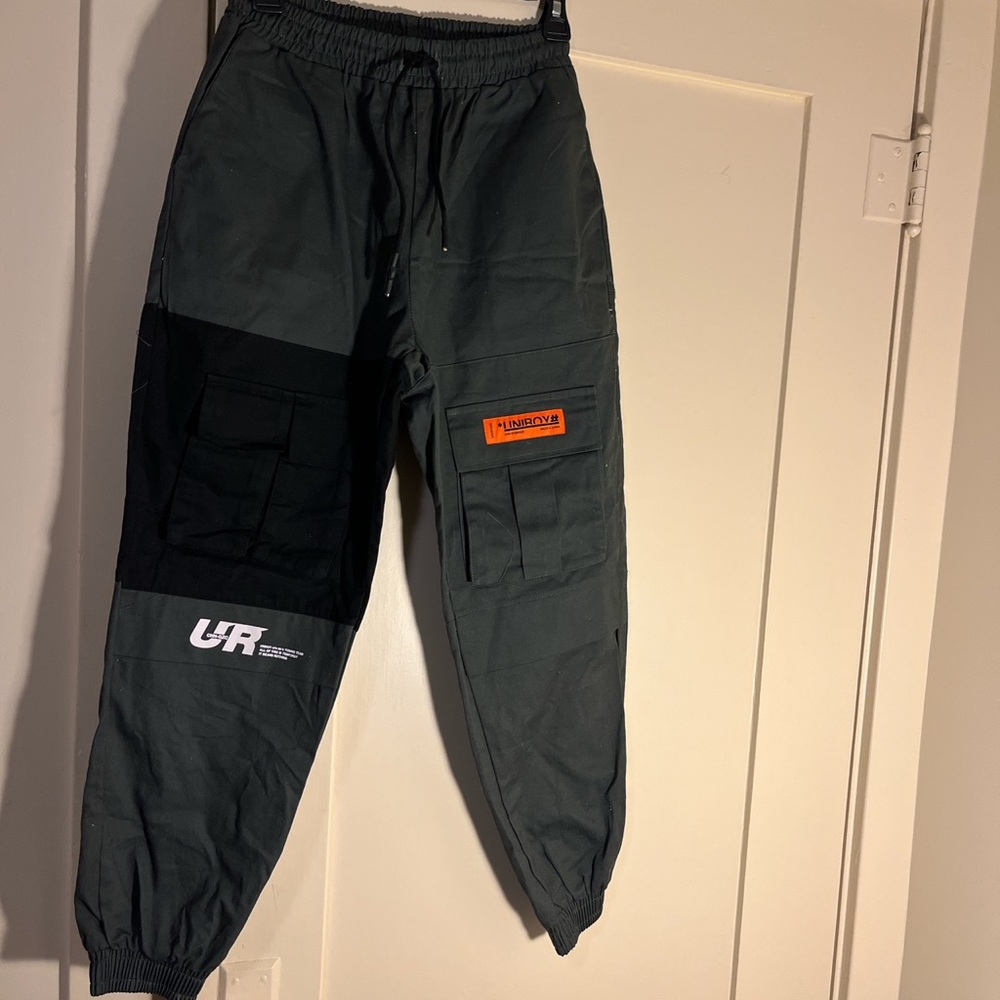 Dark green and black cargo joggers